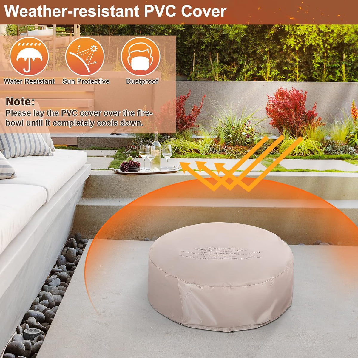 Tangkula 28 Inch Round Propane Gas Fire Pit, Patiojoy 40,000 BTU Stone Look Outdoor Propane Fire Pit with Lava Rocks & PVC Cover, Faux Stone Gas Fire Pit Table for Patio, Courtyard, Garden (Brown)