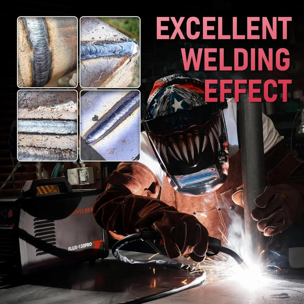 YESWELDER 135Amp MIG Welder,110V Flux Core Welder Flux Core MIG/Lift TIG/Stick 3-in-1 Large LED Digital Display Welding Machine IGBT Inverter Welder FLUX-135PRO