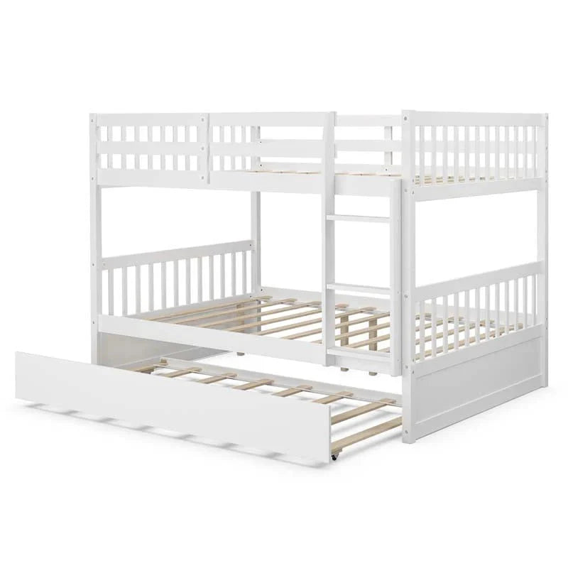 Solid Wood Full Over Full Bunk Bed Frame With Trundle Safety Ladder Amp Guardrails Convertible Bunk Bed For Kids Teens