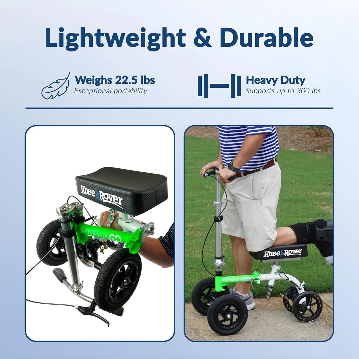 Hybrid - Most Compact All Terrain Knee Scooter for Adults for Foot Surgery Heavy Duty Knee Walker for Broken Ankle Foot Injuries Recovery Leg Scooter Best Knee Crutch Alternative (Green)