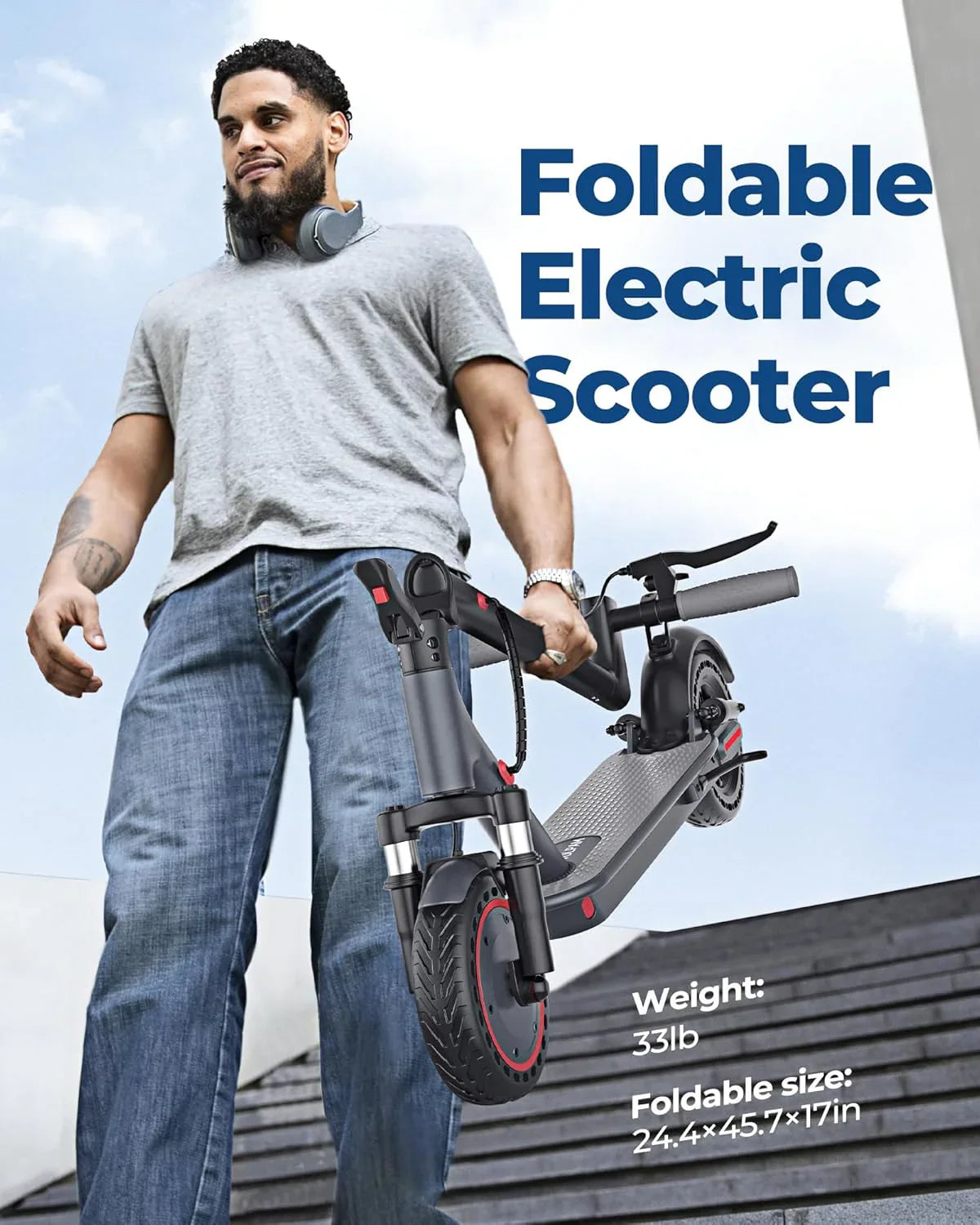 Electric Scooter, 350W/500W Powerful Motor, 8.5"/10" Solid Tires, 19/22Mph, 28/21/12 Miles Range,Dual Braking
