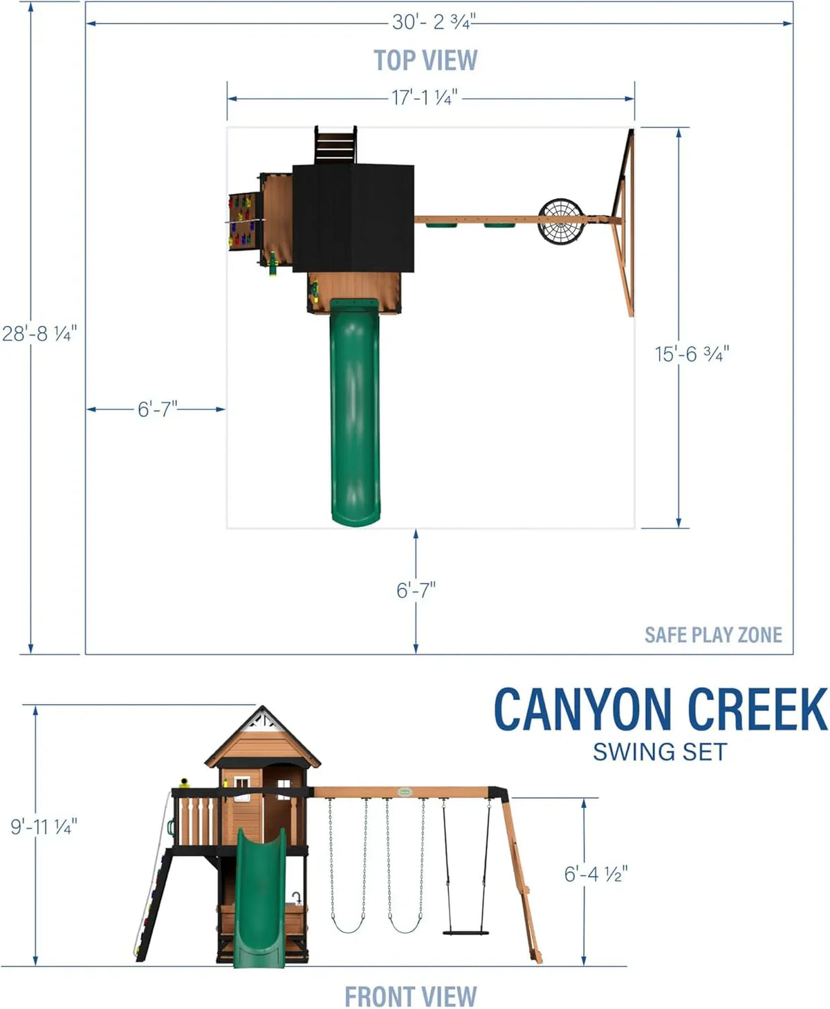Backyard Discovery Canyon Creek Cedar Wood Swing Set with Wave Slide, Clubhouse, Play Kitchen, Picnic Area, Belt Swings, Web Swing, Rock Wall, Balconies, Playhouse, Step Ladder, Outdoor Playset