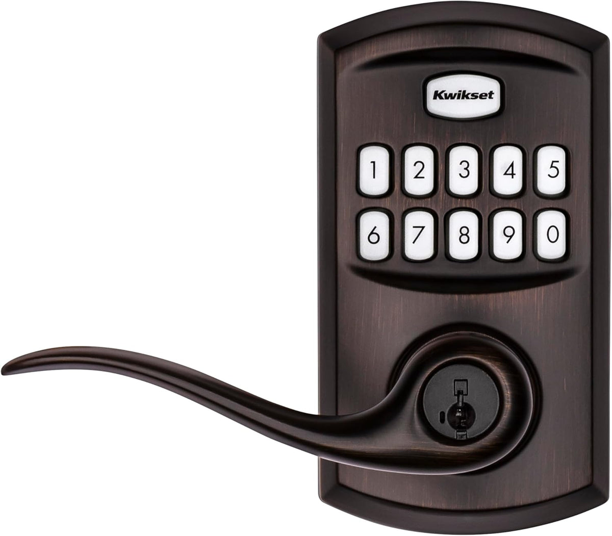 Kwikset SmartCode 917 Keypad Keyless Entry Traditional Residential Electronic Lever Deadbolt Alternative with Tustin Door Lever and SmartKey Security, Venetian Bronze