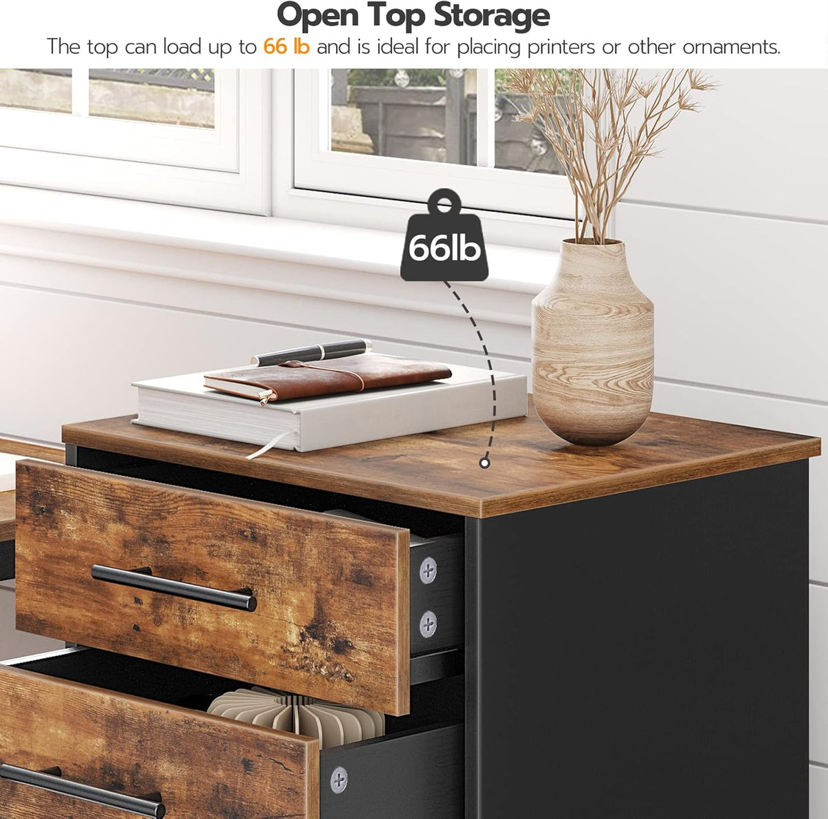 HOOBRO 7-Drawer File Cabinet, Wooden Office Cabinet with Drawers, Mobile Storage Filing Drawer for Home Office, Study, Easy Assembly, Rustic Brown and Black BF07WJ01