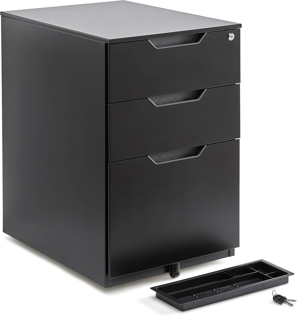 Amazon Basics 3-Drawer Mobile File Cabinet with Lock, Rolling Filing Cabinet for Hanging Files, Black, 20.71" D x 15.51" W x 24.29" H | With Lock