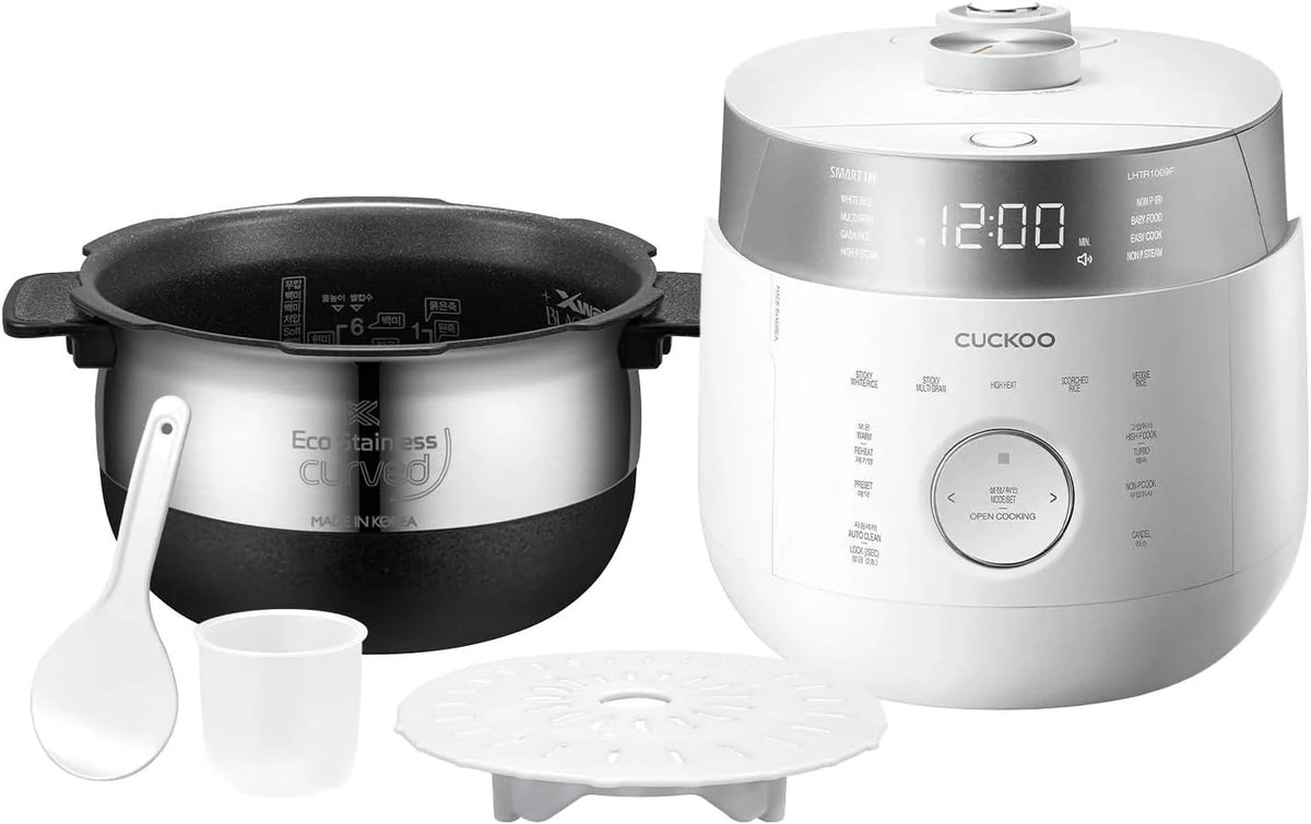 Small Stainless Steel Rice Cooker 6 Cups (Cooked), 12 Cups (Cooked) Induction Heating Dual Pressure, 16+ Menu Options (White)