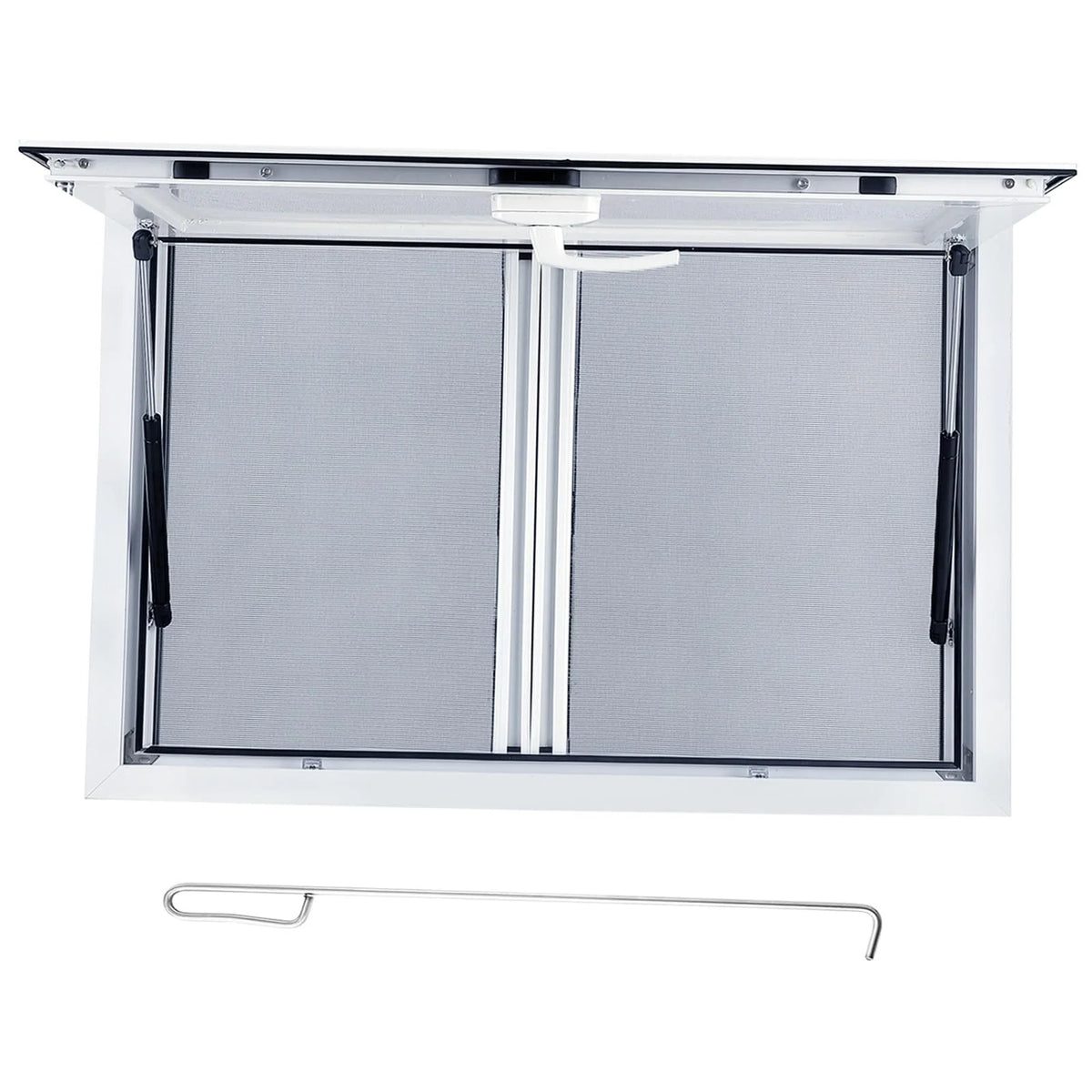 Concession Window 36W x 36H Aluminum Alloy Food Truck Service Window with Sliding Screens & Awning Door, Hydraulic Lift, Locking Mechanism, Versatile for Catering