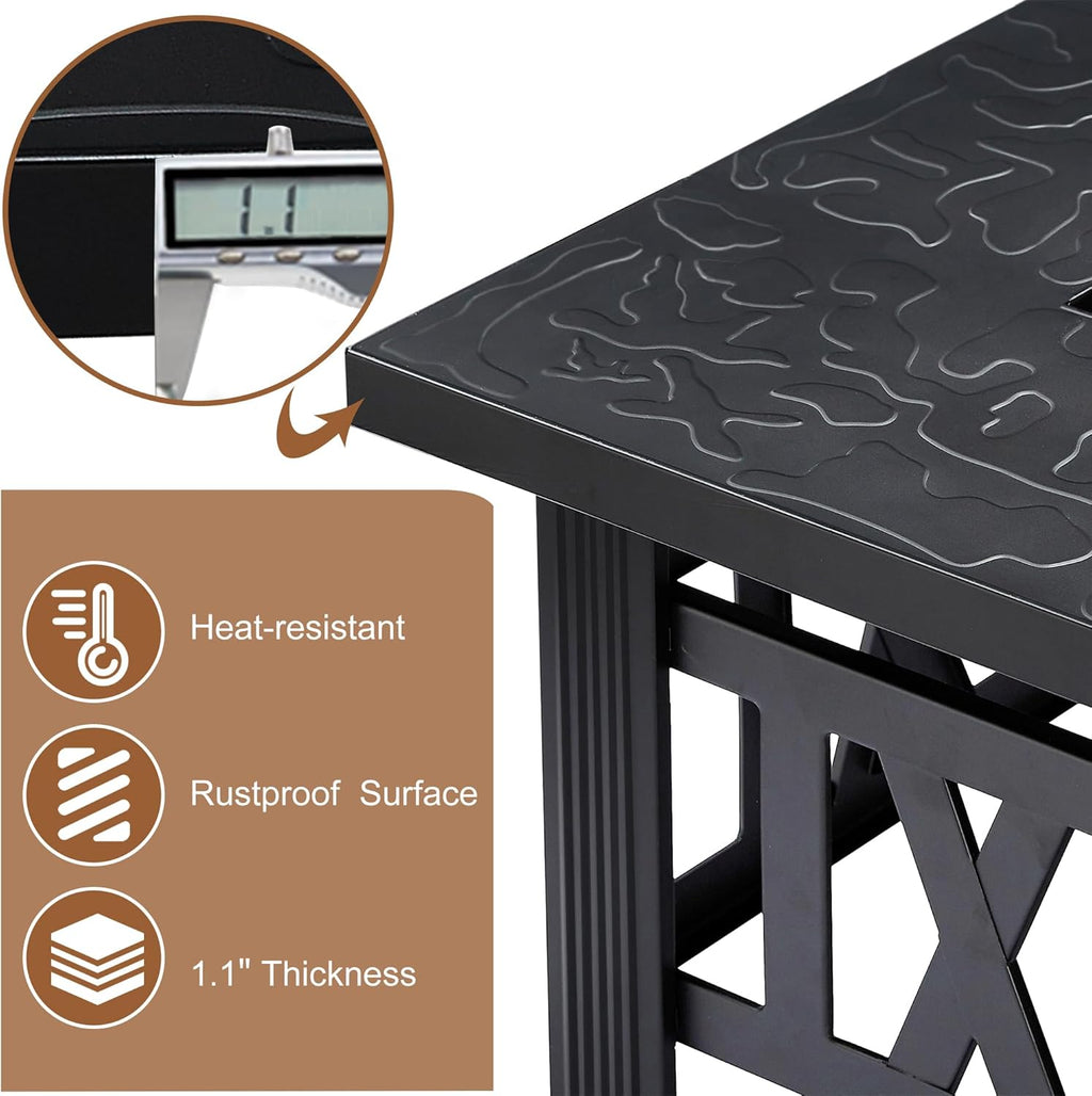 VECELO Propane Fire Pit, 30 Inch Outdoor Gas Fire Table, 50,000 BTU Square Firepit with Lid and Lava Rock, Adjustable Flame Steel Fire Table for Outdoor, Patio, Backyard, Party, Black