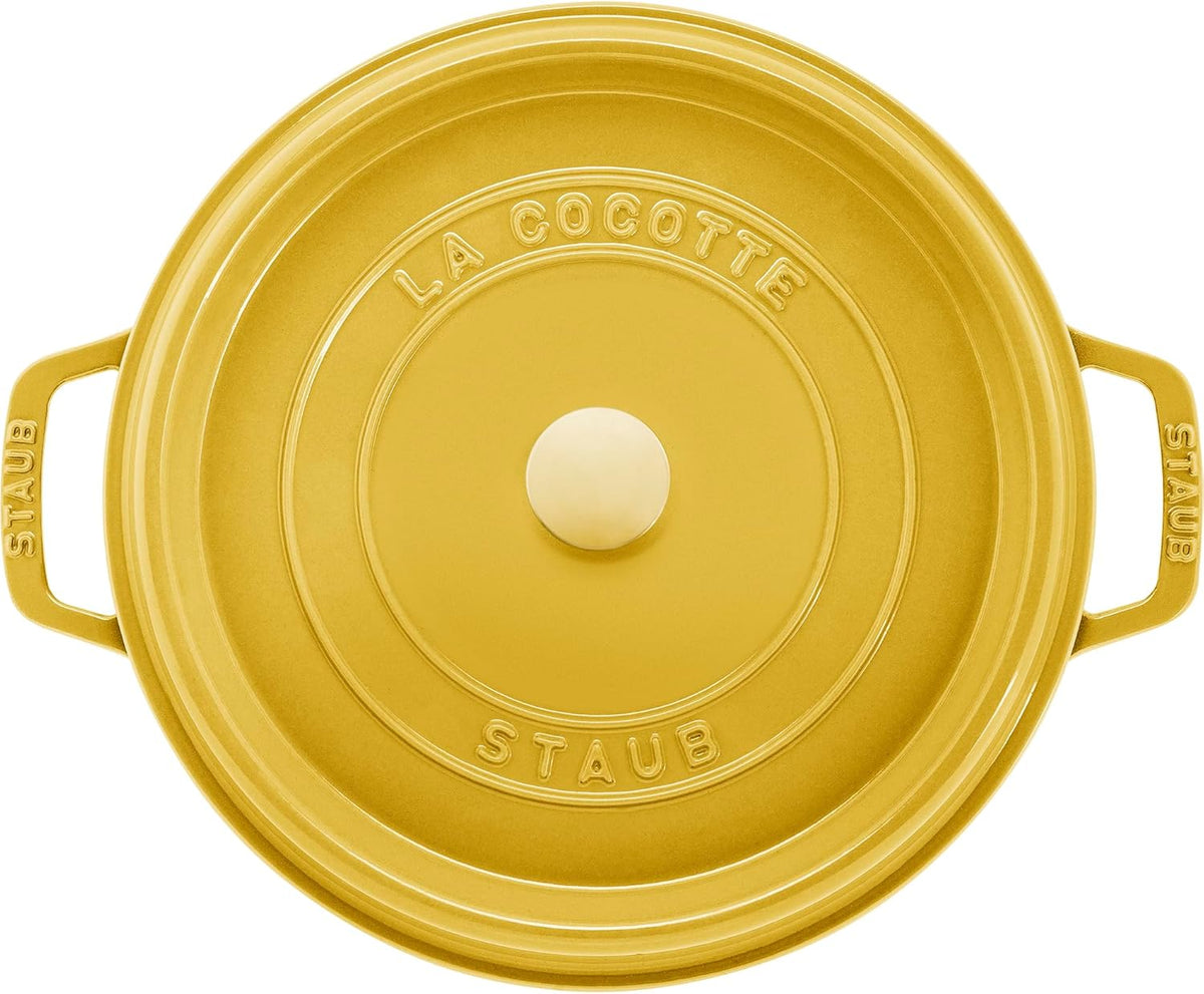 Staub Cast Iron Round Cocotte, Dutch Oven, 5.5-quart, serves 5-6, Made in France, Citron