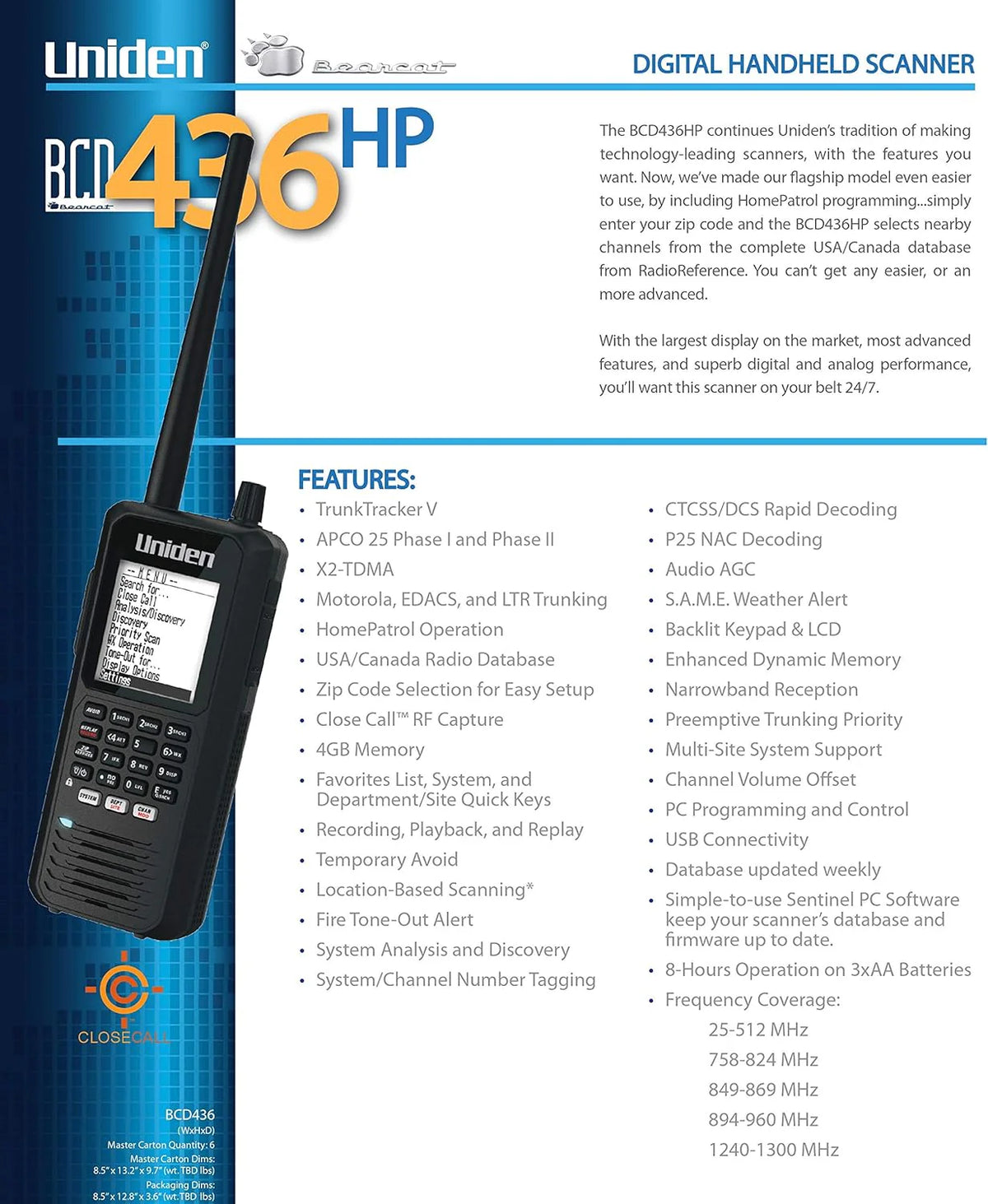 Uniden BCD436HP HomePatrol Digital Handheld Scanner with GPS & Weather Alerts