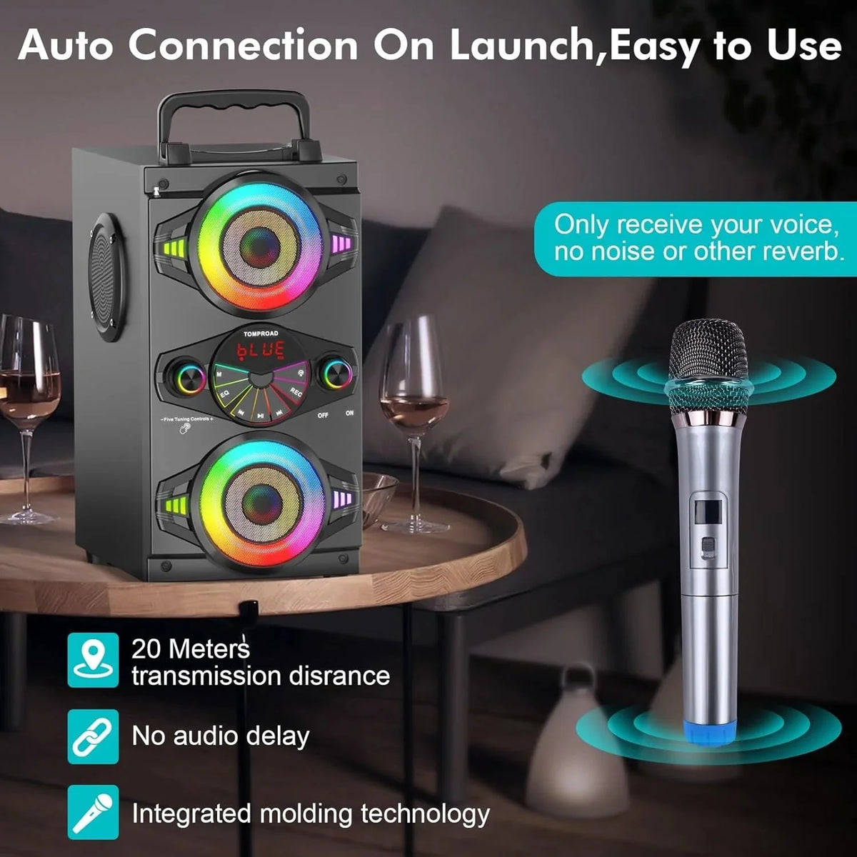 Speakers, 60W Portable Wireless Loud Outdoor Home Party Bluetooth Speaker with Subwoofer, FM Radio, LED Colorful Lights, Microphone, Remote and Big Powerful Stereo Deep Bass Sound Boombox