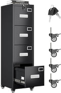 Aobabo 4 Drawer File Cabinet with Lock and Wheels, Metal Vertical Filing Cabinet with Anti-Tilt Interlock System for Home Office, Fits Letter/Legal Size, Black,Required Assembly