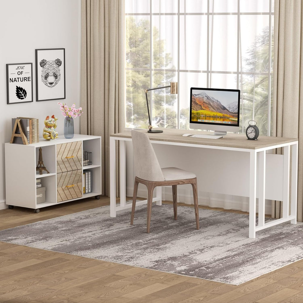 Tribesigns 2 Drawer File Cabinet, Large Mobile Lateral Filing Cabinet for Letter Size, Printer Stand with Storage Shelves and Rolling Wheels for Home Office (White)