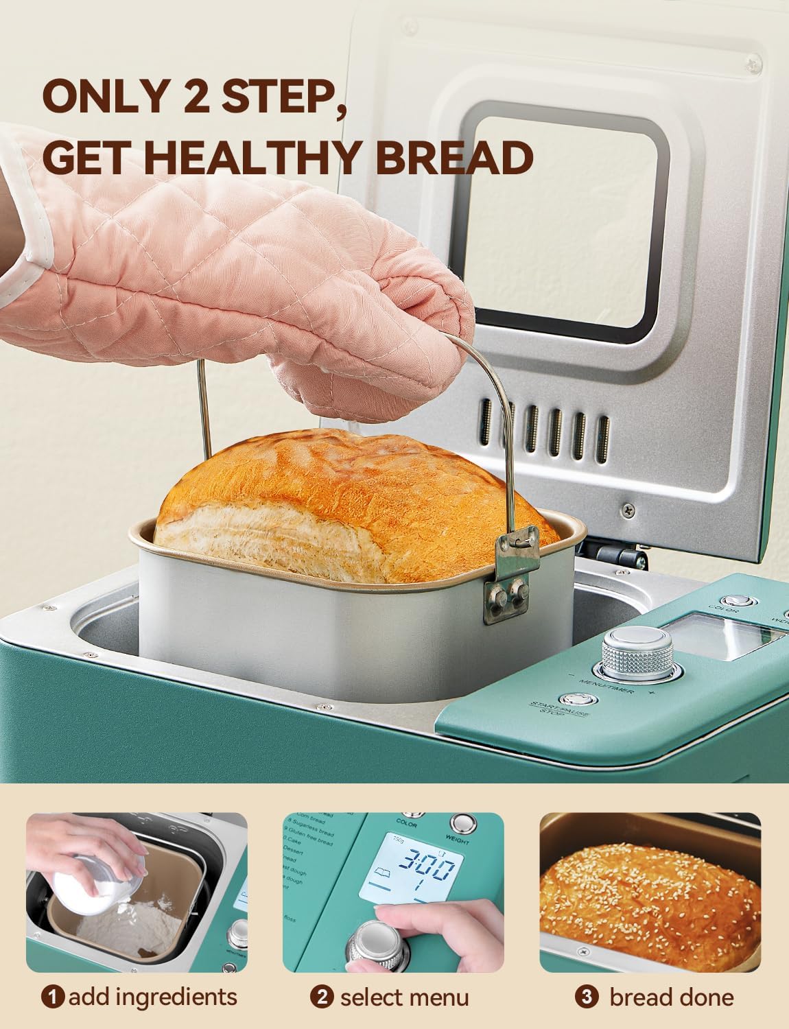 Neretva Bread Maker, 20-in-1 2LB Bread Maker Dual Heater Bread Maker Automatic with Non-Stick Ceramic Pan