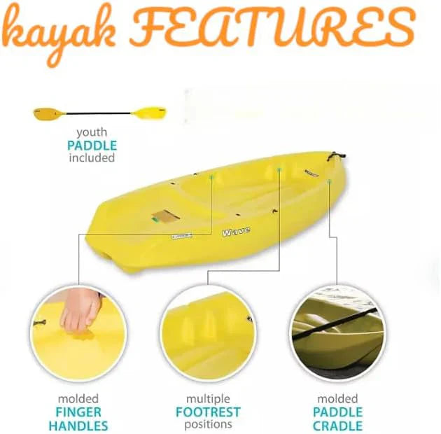 The Wave 6' Youth Kayak with Paddle. Designed for Stability and Safety, It's The Perfect Choice for Young Paddlers Ready to Conquer The Water