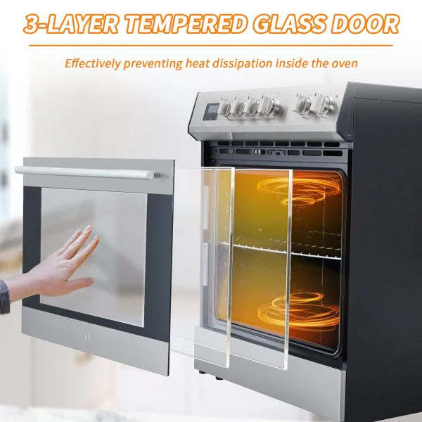 Front Control Electric Range Oven with 5 Cooktop Elements with 6 Cooking Power Options, Freestanding Oven, 5.0 cu. ft. Capacity Stainless Steel