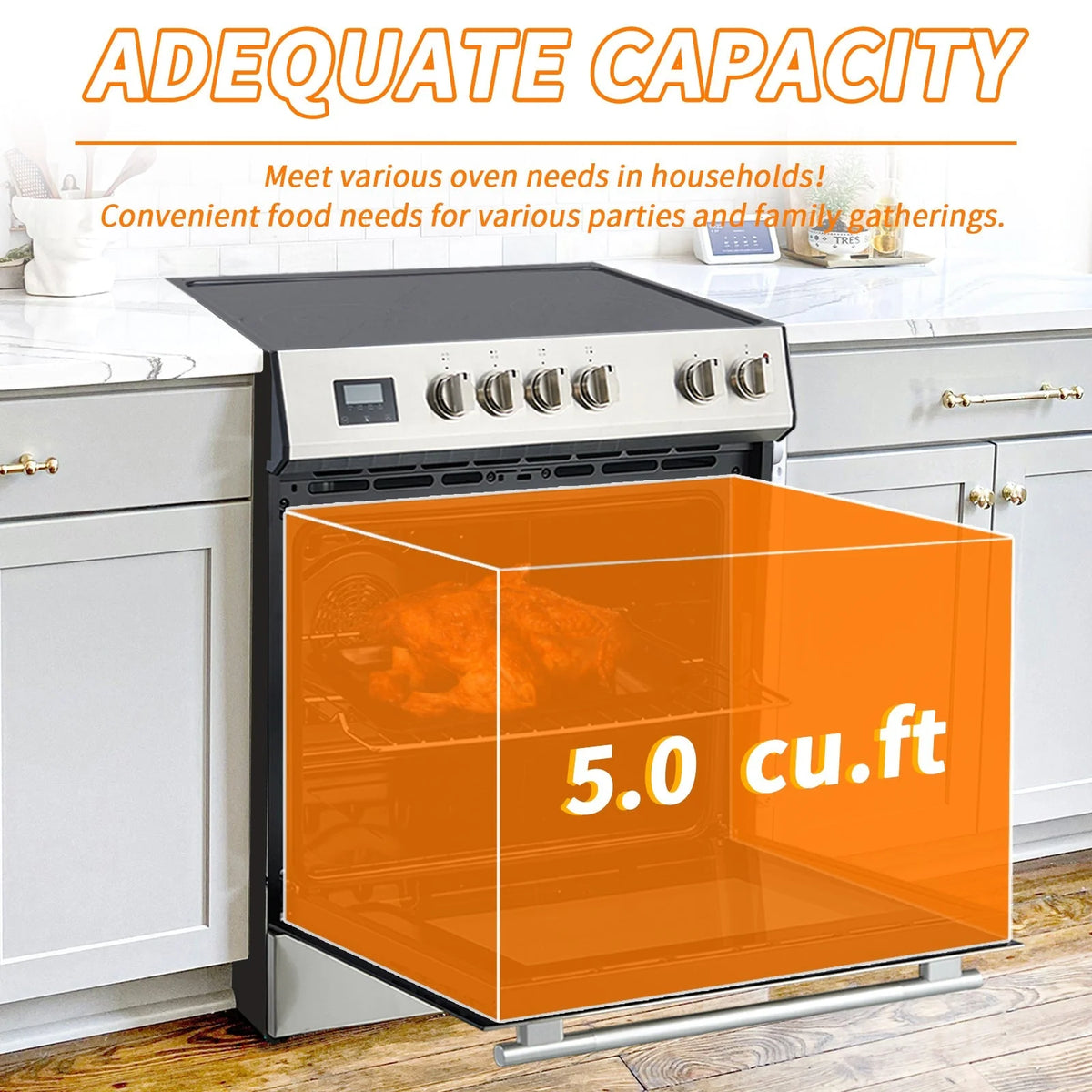 Front Control Electric Range Oven with 5 Cooktop Elements with 6 Cooking Power Options, Freestanding Oven, 5.0 cu. ft. Capacity Stainless Steel