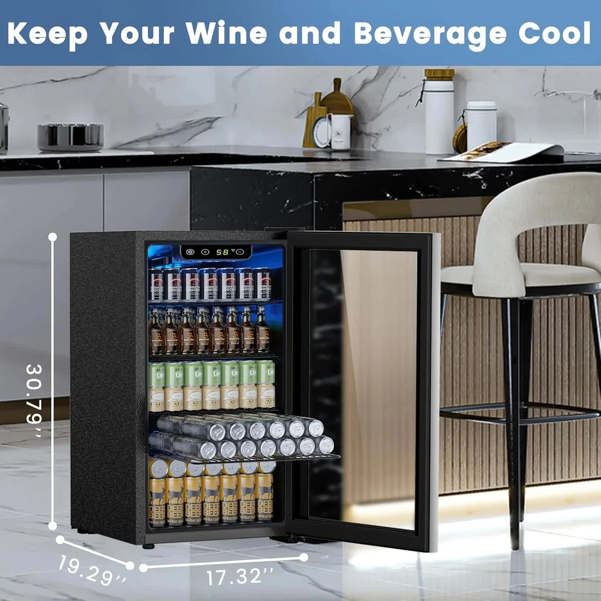 Mini Fridge 130 Can Beverage Refrigerator Cooler, 3.2 Cu.Ft Drink Fridge for Soda Wine Beer, Adjustable Temperature Control for Home Office, Black