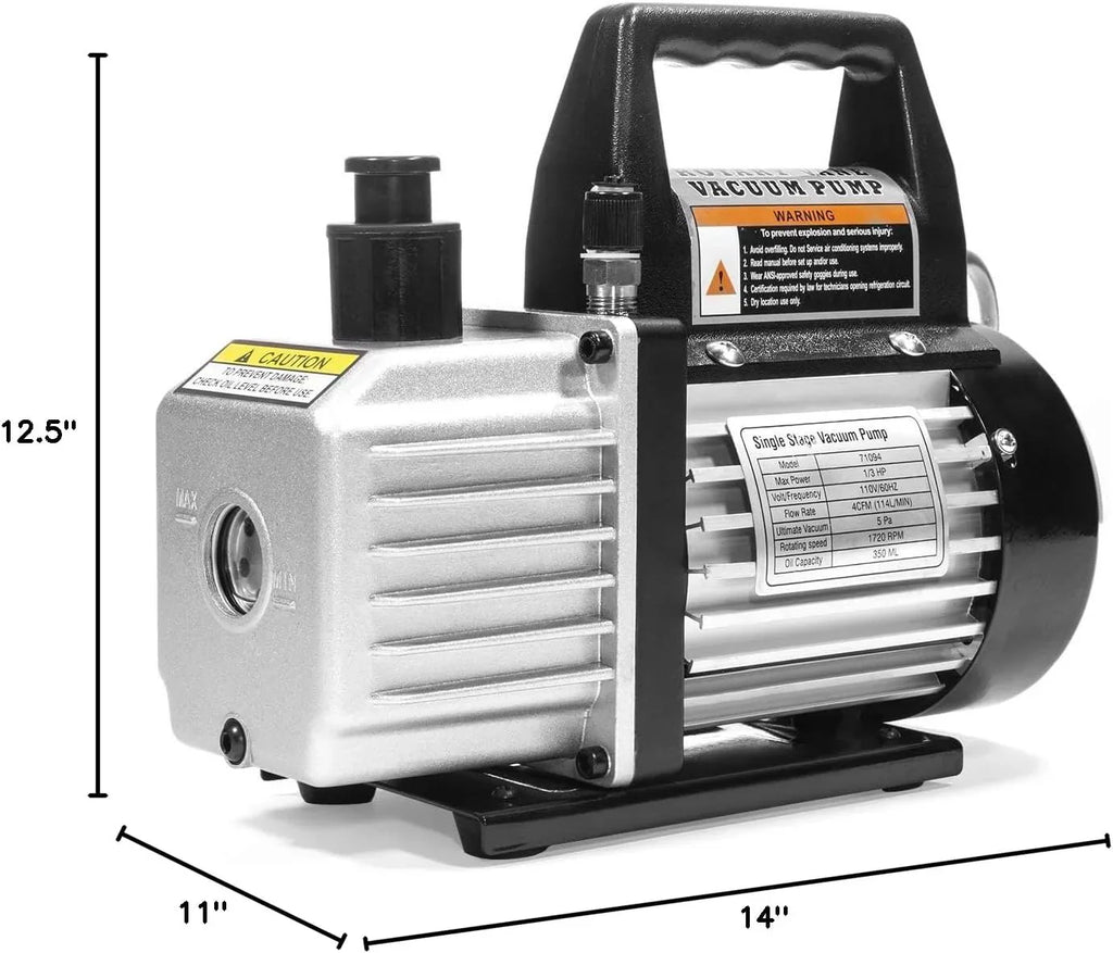 Premium 4CFM Air Vacuum Pump HVAC A/C Refrigeration Kit AC Manifold Gauge Case Set R134a Tap w/Leak Detector and Carrying Tote Bag