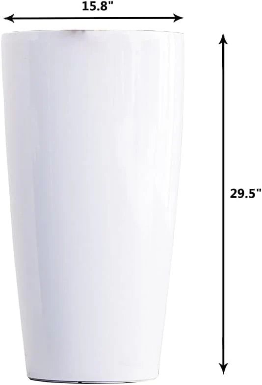 Nested Plastic Self Watering Indoor Outdoor Tall Round Planter Pot, Set of 2, 29.5 Inch Tall, White