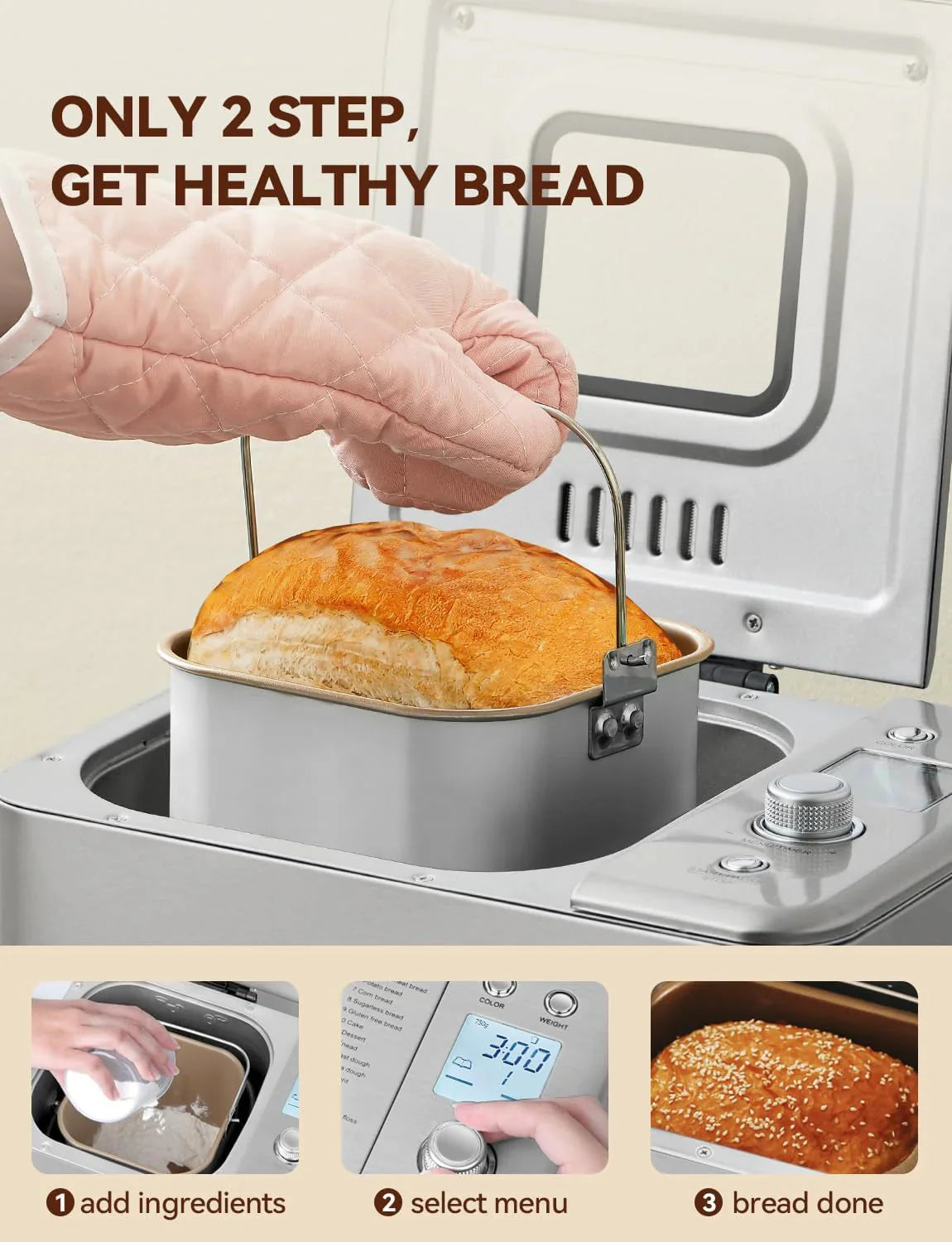 Neretva Bread Maker, 20-in-1 2LB Bread Maker Dual Heater Bread Maker Automatic with Non-Stick Ceramic Pan