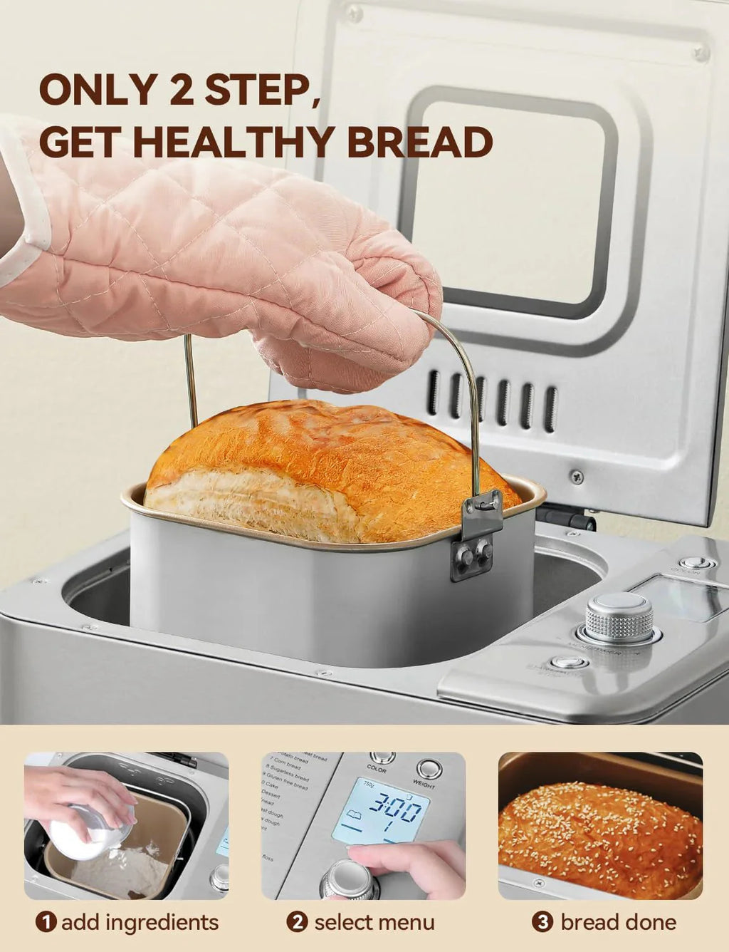 Neretva Bread Maker, 20-in-1 2LB Bread Maker Dual Heater Bread Maker Automatic with Non-Stick Ceramic Pan