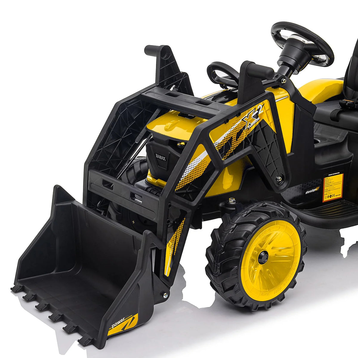 3-in-1 Ride-On Tractor, 24V Electric, Excavator & Bulldozer, Remote Control, LED, Music, USB/Bluetooth max 66 lbs – Bright-yellow