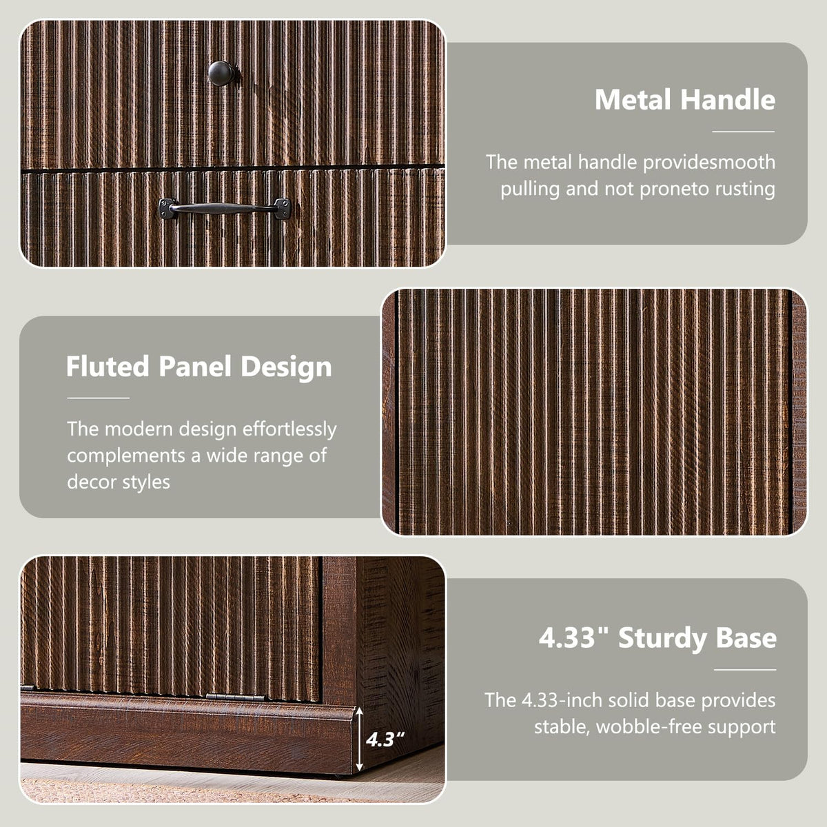 IFBUY Modern Double Tilt-Out Laundry Hamper Cabinet, 20 Gallon Fluted Trash Can Cabinet w/2 Drawers, Wooden Hidden Garbage Can Cabinets w/Laundry Basket, Free Standing for Bathroom and Kitchen, Brown
