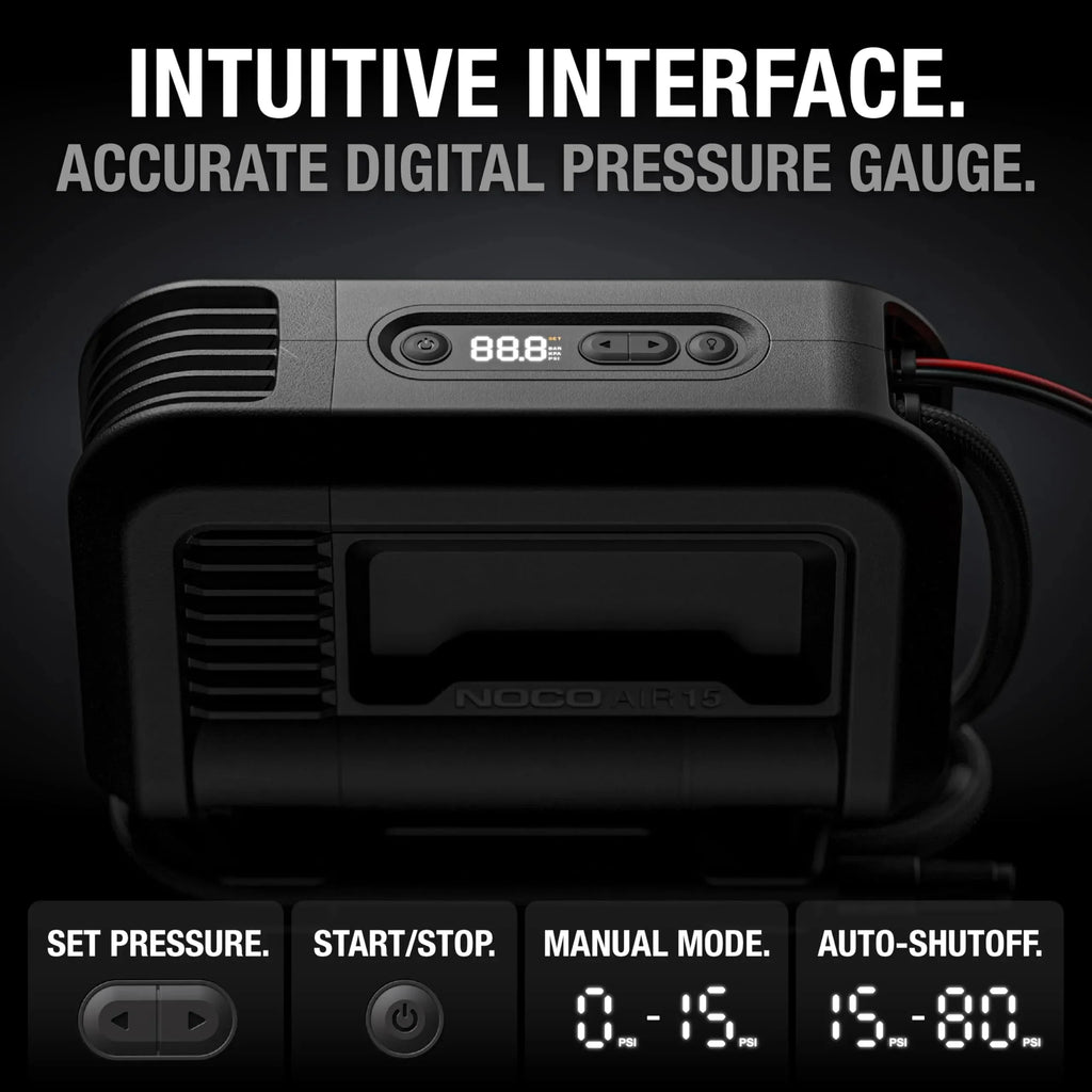 UltraFast 15A Tire Inflator, 12V Portable Air Compressor Pump, Rated at 80 PSI, Inflates Tires from 0-40 PSI in 2.9 Minutes with a Digital Gauge, Smart Pressure and Auto-Shutoff