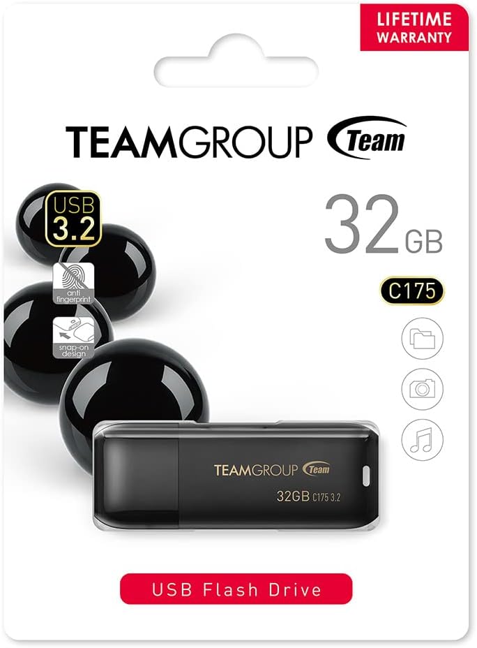 TEAMGROUP C175 32GB 50 Pack USB 3.2 Gen 1 (USB 3.1/3.0) Flash Thumb Drive, External Data Storage Memory Stick Compatible with Computer/Laptop Matte Black TC175332GB25
