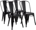 Amazon Basics Metal Dining Chairs, Easy to Assemble, Indoor/Outdoor, Stackable, Matte Black, 4-Pack
