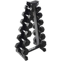 Inspire Fitness 210 lb. (5-30 lb.) Rubber Dumbbell Set with 6 pair Vertical Rack