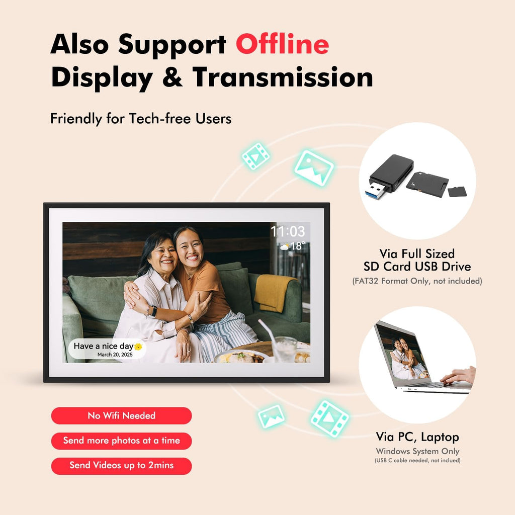 Digital Picture Frame, 15.6 Inch Large Frameo Digital Photo Frame WiFi, 32GB, 1920 * 1080 IPS HD Touch Screen, Tabletop&Wall-Mounted, Share Picture Video, Birthday, Wedding, for Mom