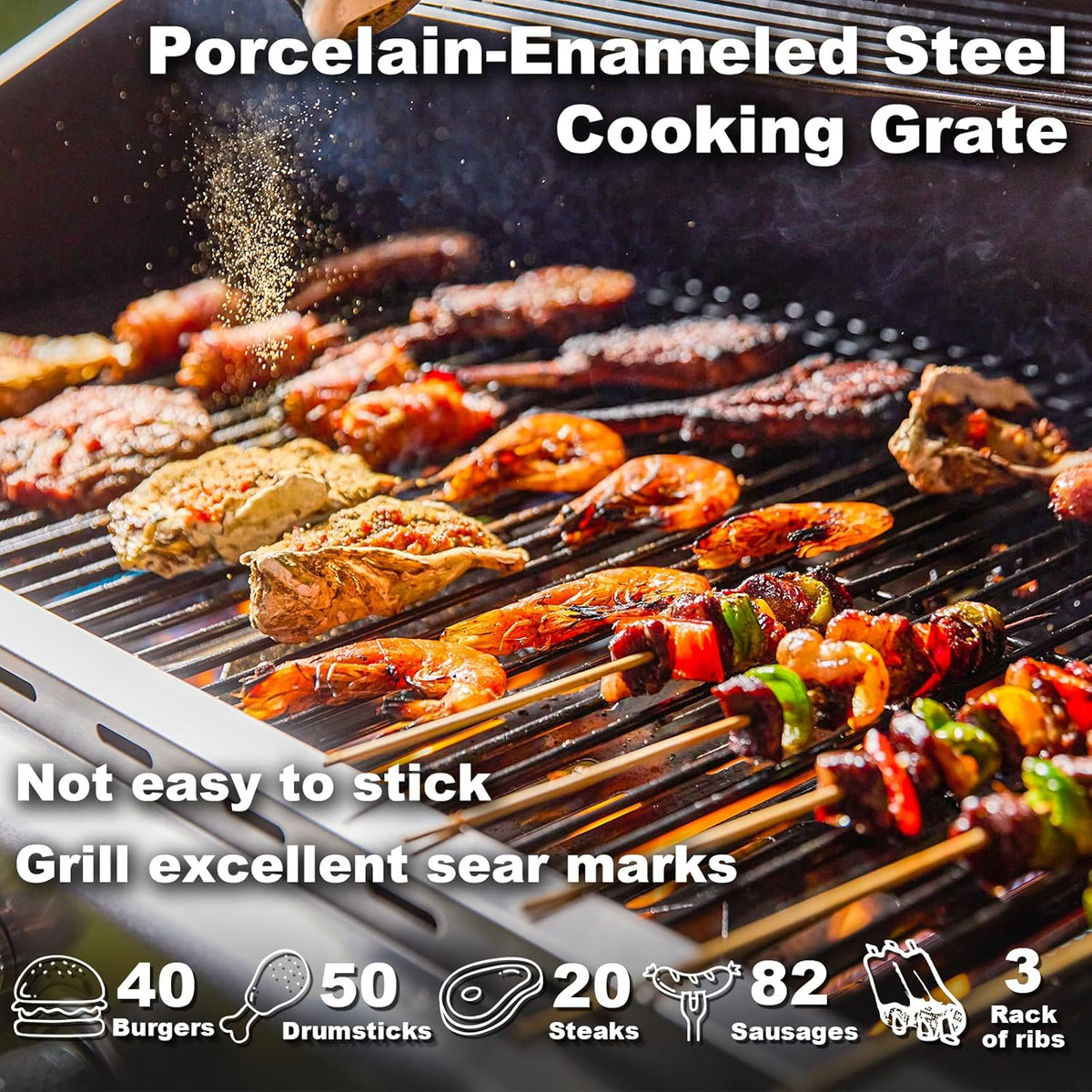 Upgraded 4 Burner BBQ Propane Gas Grill with Cast Iron Grates & Side Stove, 44,000 BTU Stainless Steel Burner Barbecue Grill for Patio, Camping, Outdoor Cooking MELLCOM