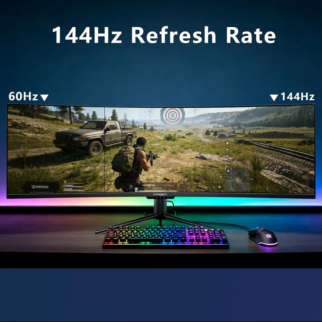 INNOCN Ultrawide 49" Curved 3840 x 1080P 144Hz 32:9 Monitor, Screen Split PIP PBP for Workflow/Gaming, R1800, 99% sRGB, HDR400, USB C, DisplayPort, HDMI, Speakers, Adjustable, Black (HDMI+DP Cable)
