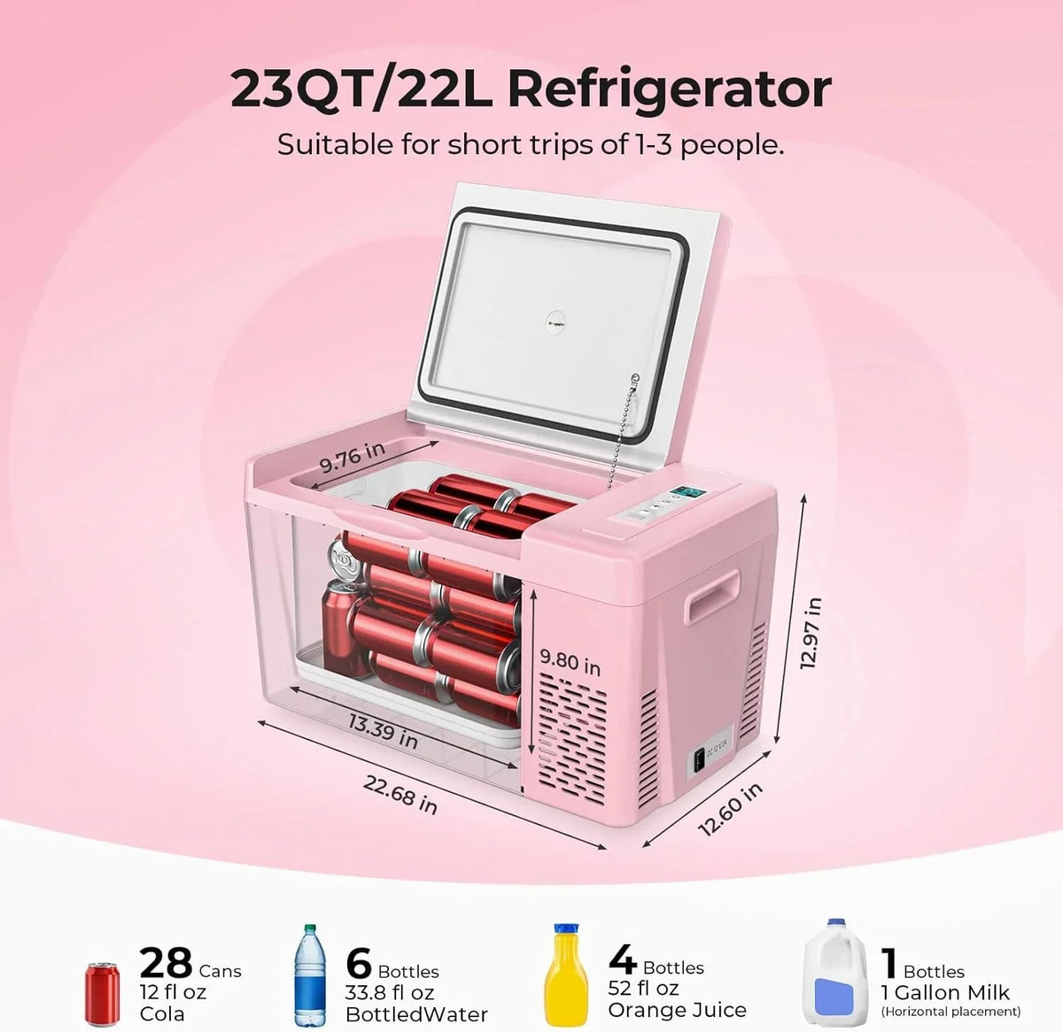 BougeRV 12 Volt Refrigerator 12V Car Fridge 23 Quart Portable Freezer Compressor Cooler 12/24V DC 110~240 Volt AC for Truck Van RV Camper SUV Travel Camping Road Trips Tailgating -7℉~50℉