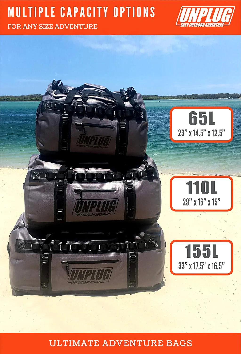 UNPLUG Ultimate Adventure Bag -1680D Heavy Duty Waterproof Travel Duffel Bags for Camping, Motorcycle Dry Bag, Waterproof Bags for Boating, Waterproof Duffle Backpack,Tactical Duffle Bag