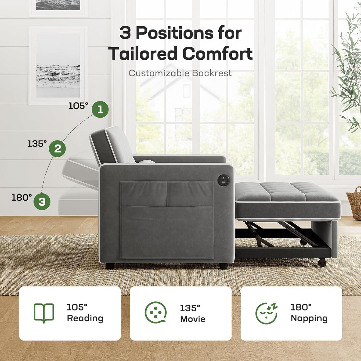 Sofa Bed 3-in-1 Convertible Sleeper Sofa