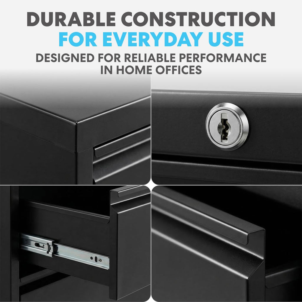SIMPLI-Magic 2-Drawer File Cabinet with Lock - Metal Filing Cabinet for Home Office, Letter/Legal/F4/A4 Hanging Files, Compact Space-Saving Design, Black