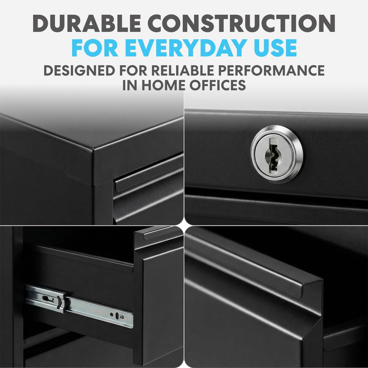 SIMPLI-Magic 2-Drawer File Cabinet with Lock - Metal Filing Cabinet for Home Office, Letter/Legal/F4/A4 Hanging Files, Compact Space-Saving Design, Black