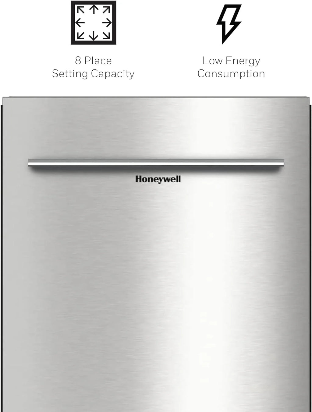 Honeywell 18 Inch Dishwasher with 8 Place settings, 6 Washing Programs, Stainless Steel Tub, UL/Energy Star- Stainless Steel