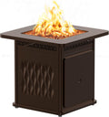 East Oak 28'' Propane Fire Pit Table, 50,000 BTU Steel Gas FirePit for Outdoor, Outside Patio Deck and Garden, CSA Certified Fire Table with Magnetic Lid, Cover-Storage Basket and Lava Rock, Brown
