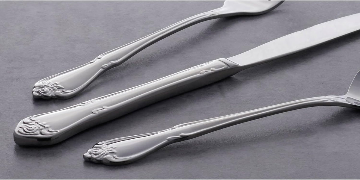 Oneida True Rose 45 Piece Everyday Flatware, Service for 8, 18/0 Stainless Steel, Silverware Set, Silver