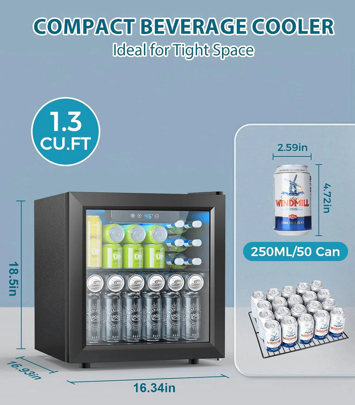 Mini Fridge 130 Can Beverage Refrigerator Cooler, 3.2 Cu.Ft Drink Fridge for Soda Wine Beer, Adjustable Temperature Control for Home Office, Black