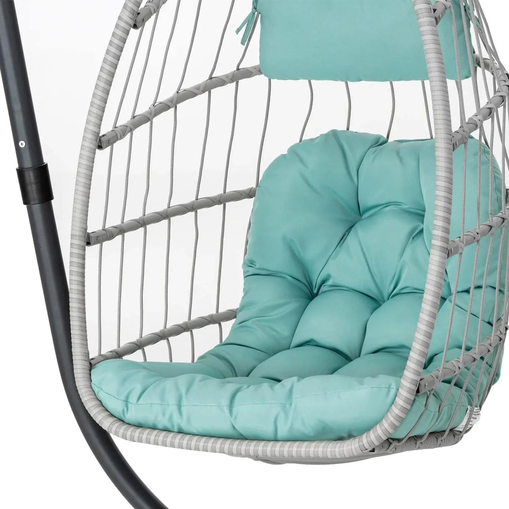 Yechen Indoor Outdoor Egg Hanging Chair with Stand, Patio Wicker Swing Egg Chair Indoor Swinging Chair Outdoor Hammock Egg Chair 350lbs Capacity for Patio Bedroom Balcony, Charcoal Grey (EG-001)
