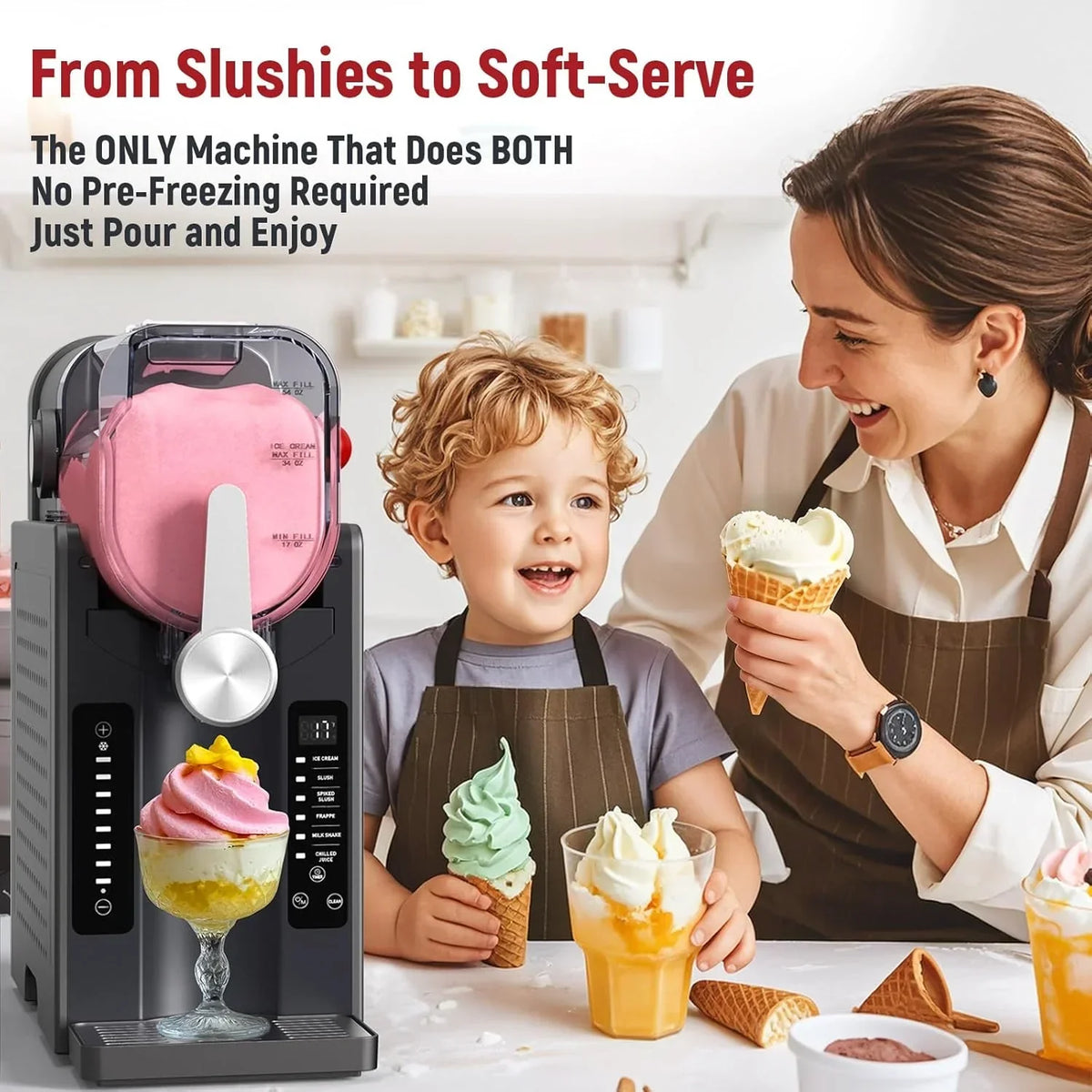 Slushie Machine: No Ice Needed All-in-One Slushy Maker for Home, Real-Time Temp Display, Auto-Clean, 6 Preset | Frozen Margaritas, Cocktails, Frappés, Ice Cream, Smoothies, Milkshakes,Summer Parties