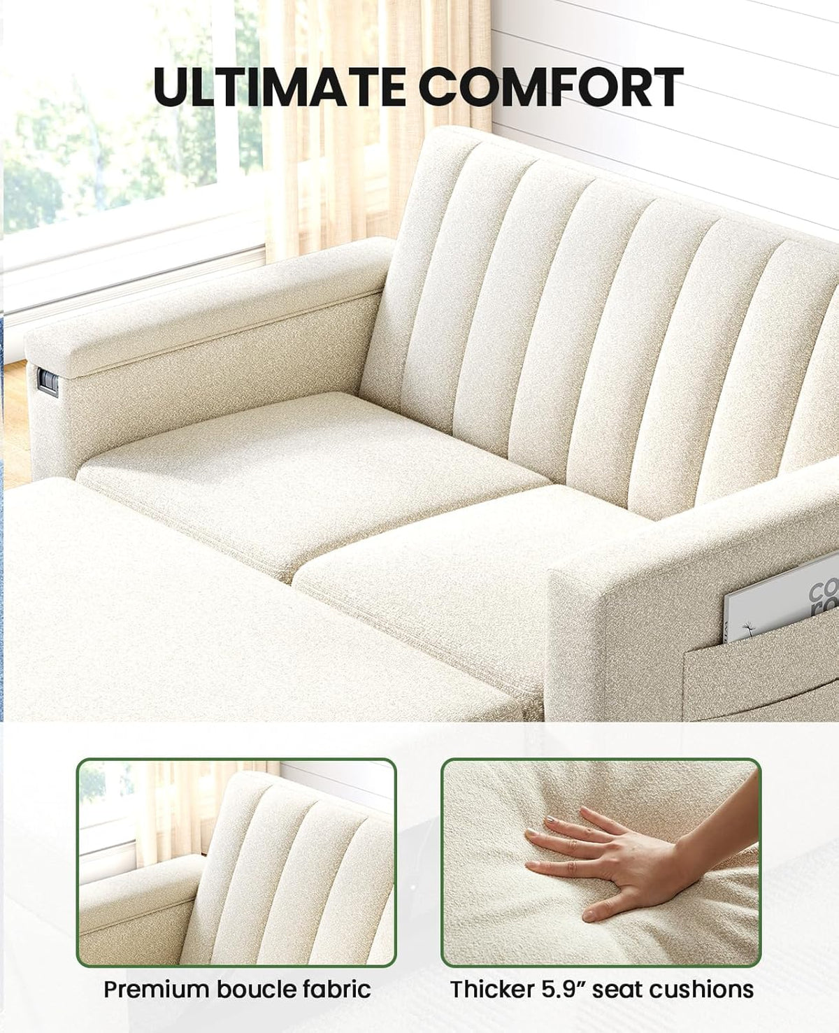 Sofa Bed 3-in-1 Convertible Sleeper Sofa