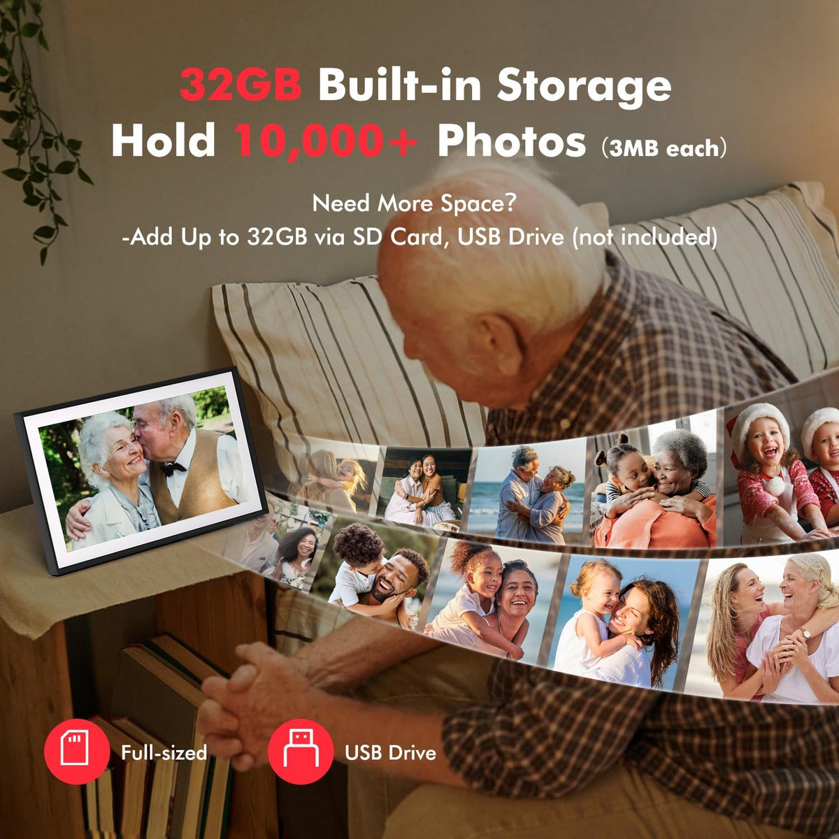 Digital Picture Frame, 15.6 Inch Large Frameo Digital Photo Frame WiFi, 32GB, 1920 * 1080 IPS HD Touch Screen, Tabletop&Wall-Mounted, Share Picture Video, Birthday, Wedding, for Mom