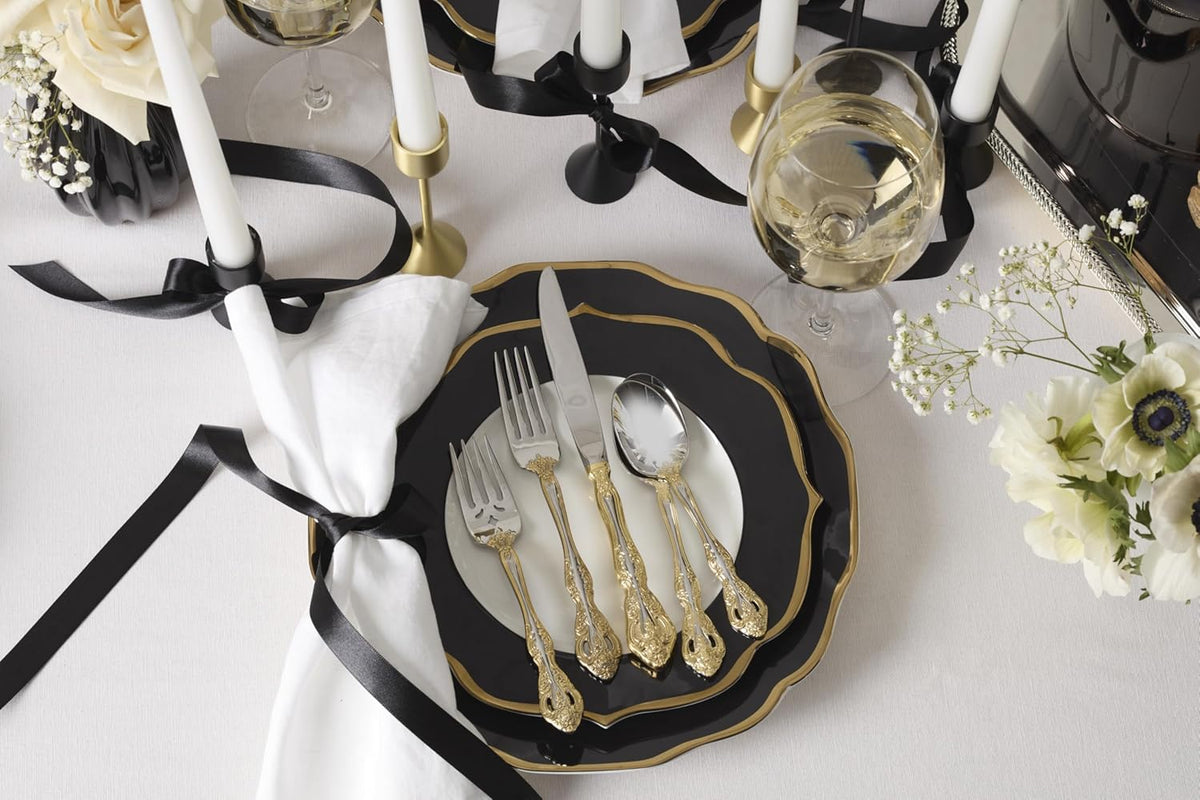 Oneida Silverware Set, Golden Michelangelo 20 Piece Fine Flatware Set, Service For 4, 18/10 Stainless Steel With Gold Carat Tips, Knives Spoons And Forks Sets, Dishwasher Safe (Gold/Silver, 20 Pieces)