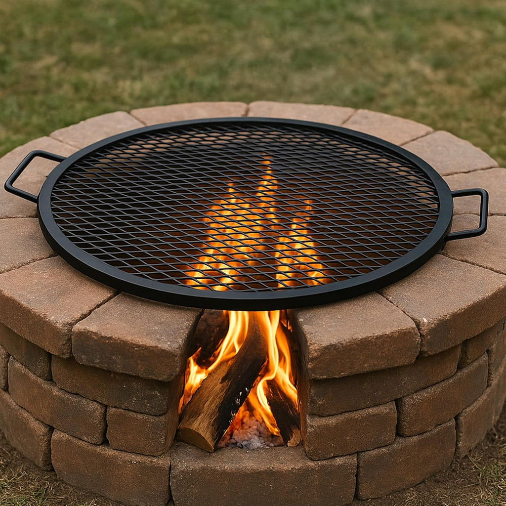 Sunnydaze X-Marks Outdoor Fire Pit Grill Grate for Cooking - Round Fire Pit Grate - Steel Campfire BBQ Grill with Handles - 37.5-Inch
